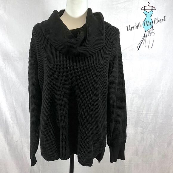 Michael Kors black cowl neck waffle knit sweater size medium - Picture 2 of 8